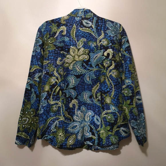 Chico's Silk Blouse Very Colorful Mozaic Flowers Contemporary Modern Style - Picture 5 of 13